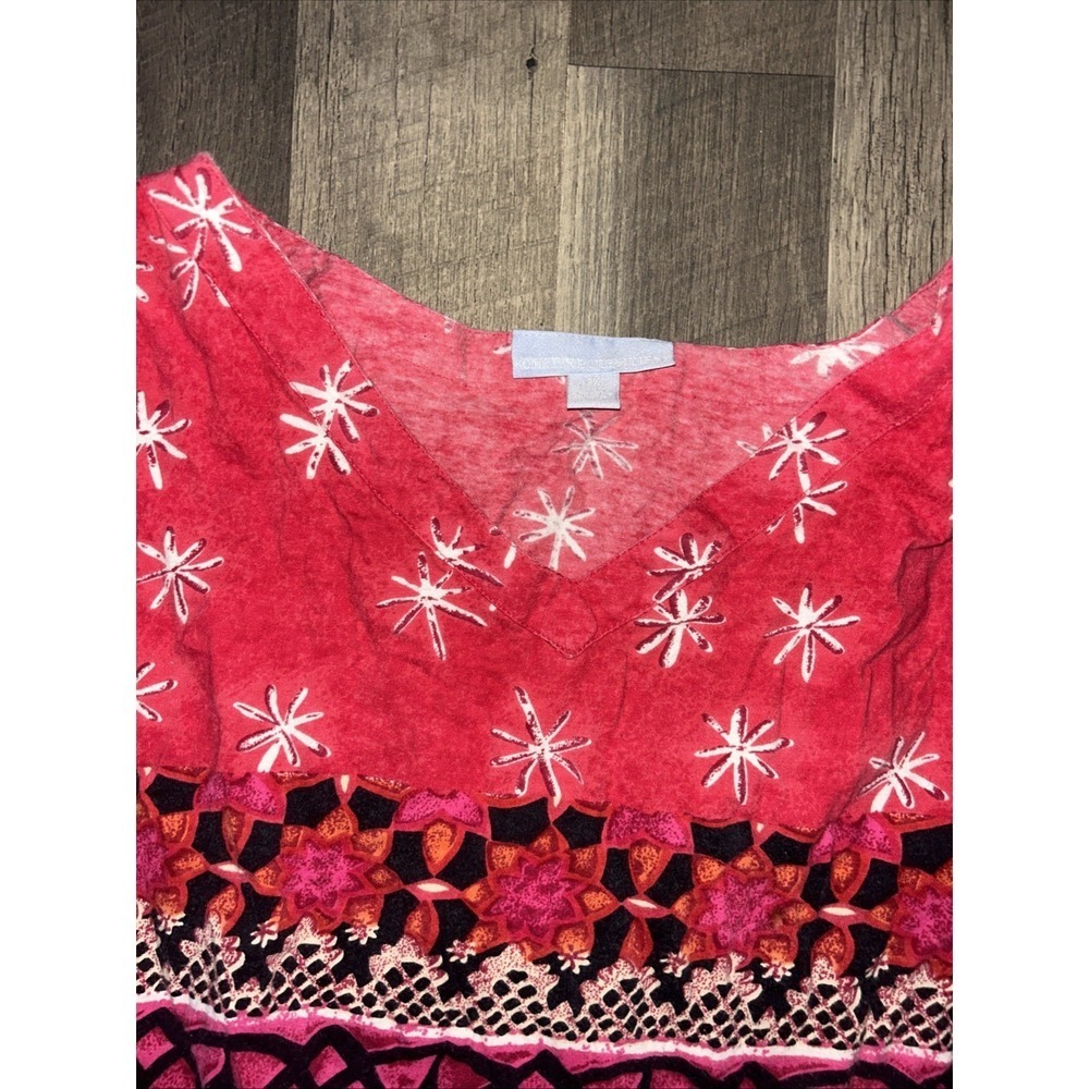 Only Necessities Red Floral Shift V Neck Dress MuuMuu Size 3X - Picture 2 of 3